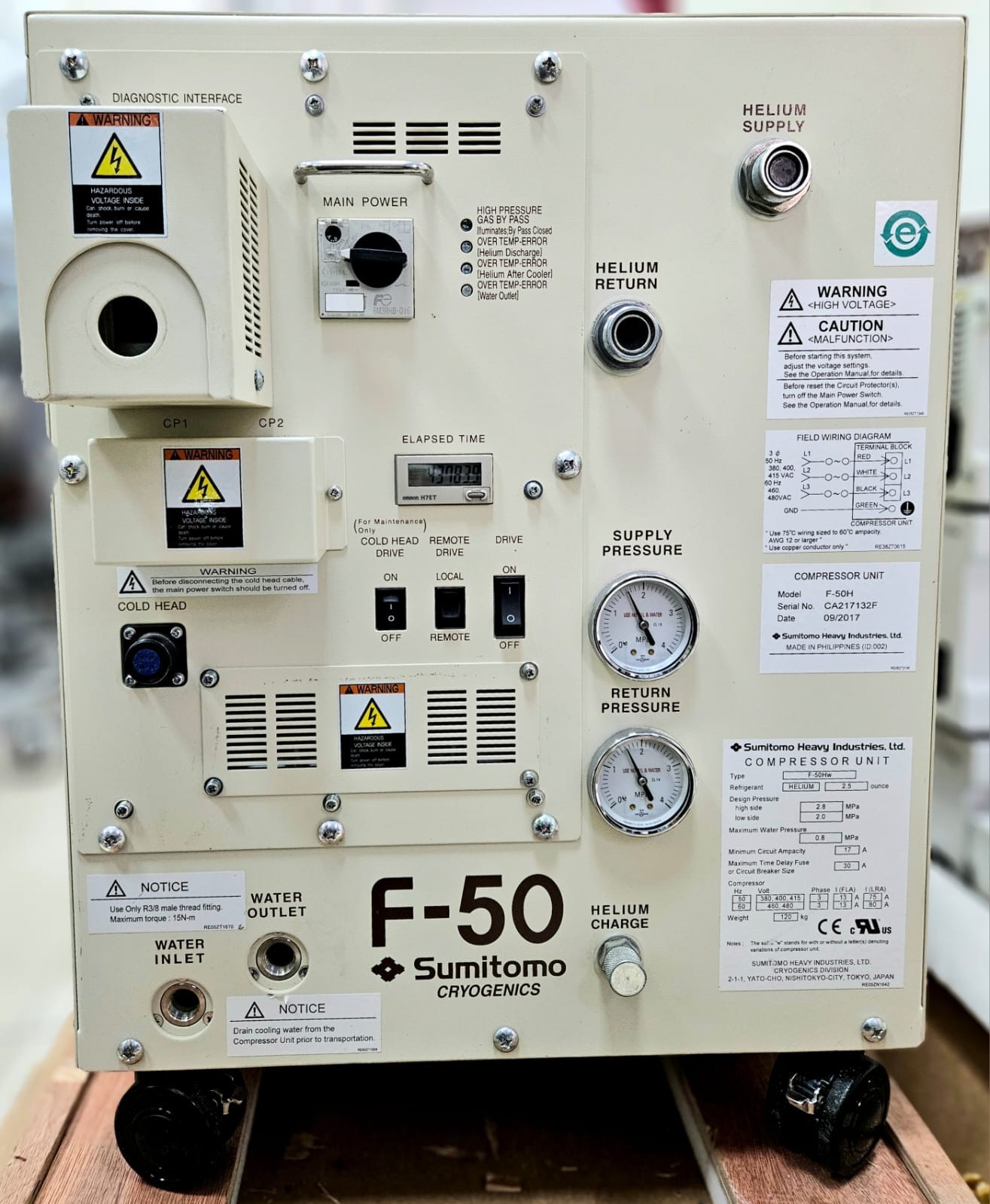 Sumitomo F-50 F-50HW Helium Compressor Cryopump Unit-Used-Un-Tested